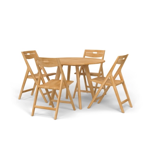 Surf Round Teak Dining Set with 4 Surf Folding Dining Chairs - Picture A