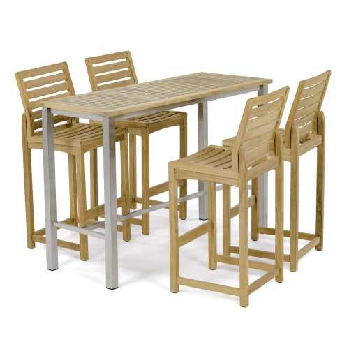 Rectangular Somerset Teak Pub Table & Stool Set - Picture A