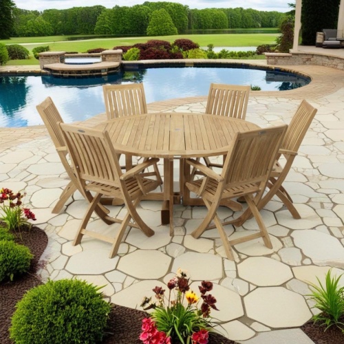 7 pc Barbuda Round Folding Dining Set - Picture A