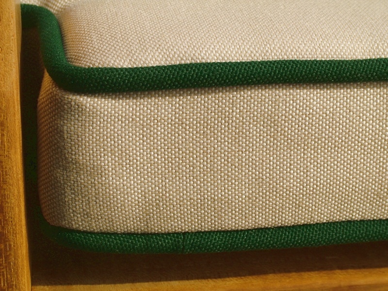 5ft GlenTuff Bench Cushion - Canvas with Forest Green Welt