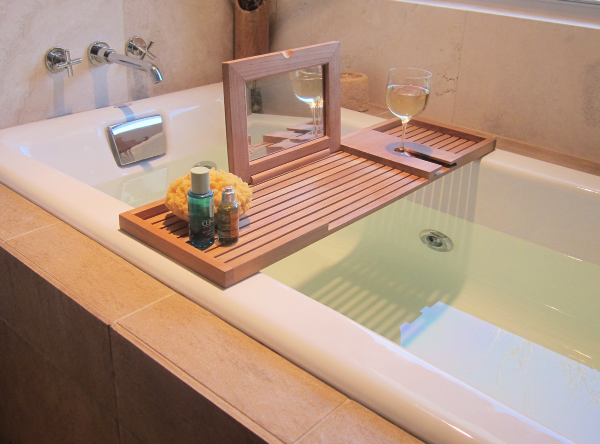 teak bathtub tray