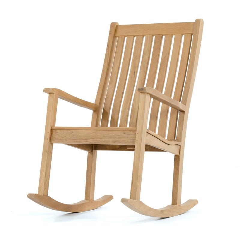 alt="12223 veranda teak rocker angled front view on white background"