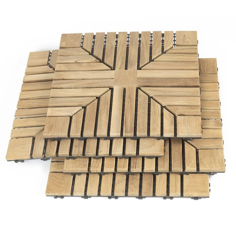 alt="18408P diamond teak tiles showing 4 stacked in angled view on white background"