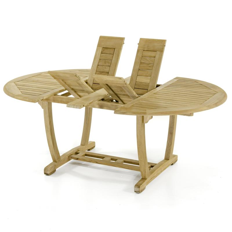 alt="70266 Martinique Sussex teak extension table shown with double butterfly leaves extended angled top view on white background"