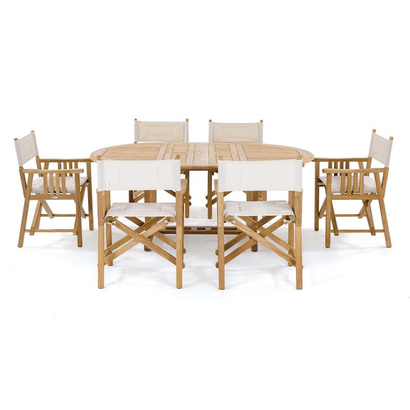 alt="70079 Director Chair 7 piece Oval Dining Set side view on white background"