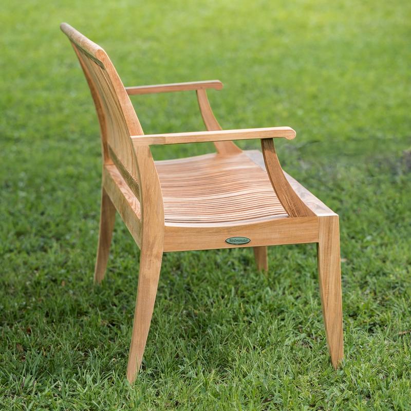 alt="13811 Laguna 5 foot Teak Bench angled side view on grass in field"
