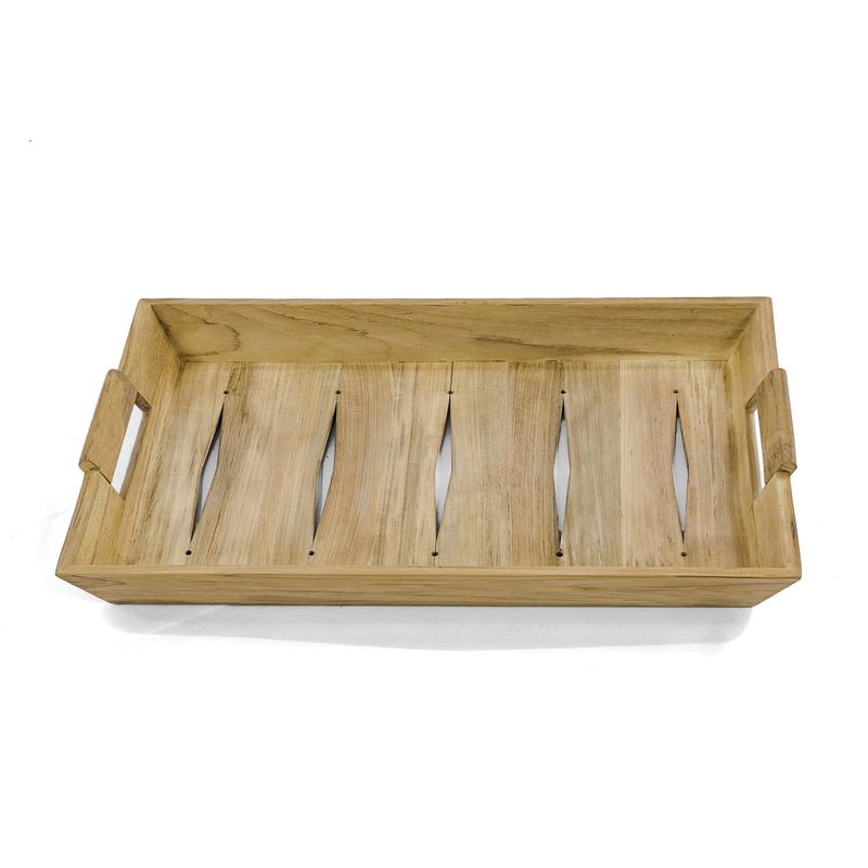 alt="17440TO Butler teak Serving Tray top angled view on white background"