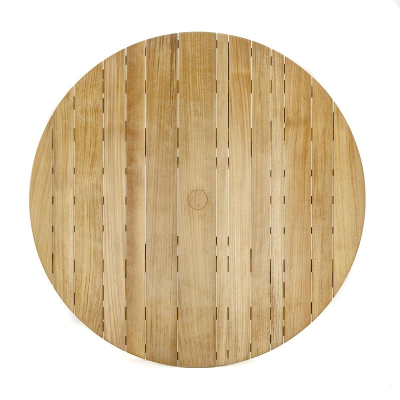alt="15916 Surf 42 inch Round Teak Table showing aerial view of table top on white background"