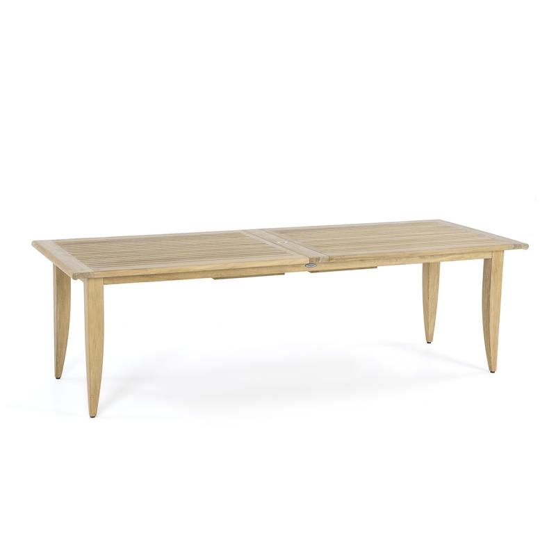 alt="70771 Grand Laguna rectangular teak dining table side angled view on white background"
