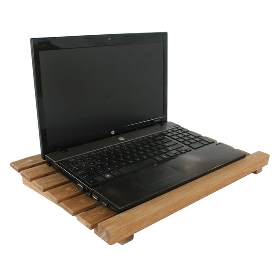 17445 teak lap desk with laptop on tray front angled on white background