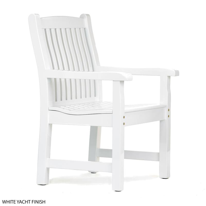 alt="70891 Veranda Teak Dining Armchair facing right with white poly finish on white background "