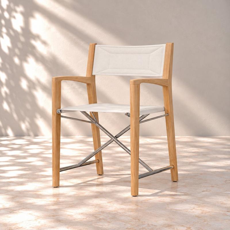 alt=" 72915MTO Odyssey Chair Fabric for Odyssey teak 2015 chair side angled view on white background"