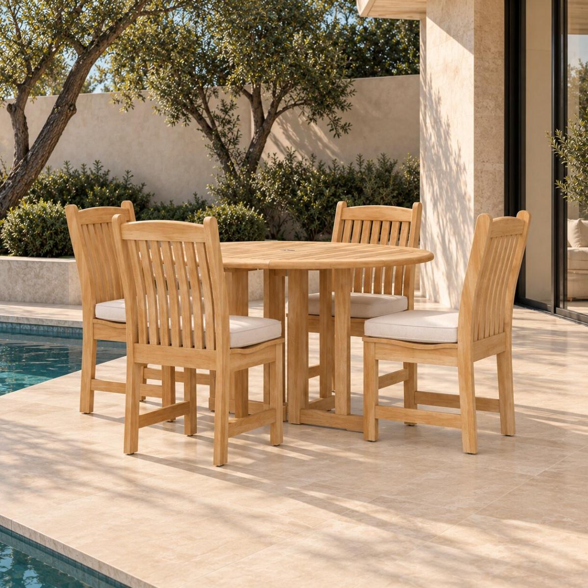 5 pc Veranda Barbuda Round Teak Dining Set — picture A