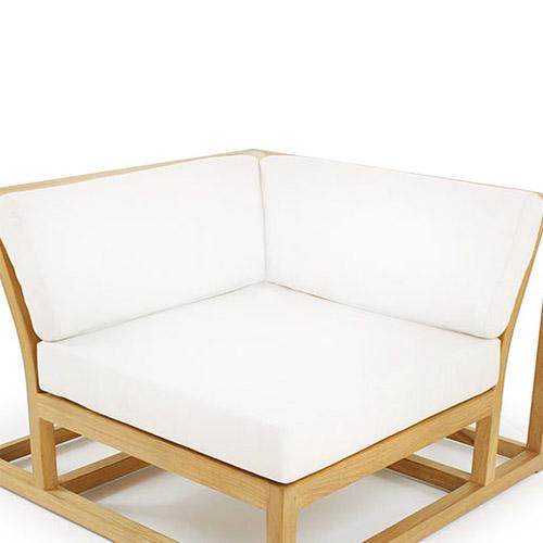 72340MTO Maya Corner Cushion on Maya Teak Corner Frame in front view on white background