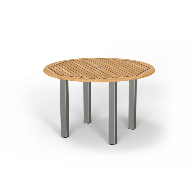 alt="4 ft dia Vogue Dining Table Teak & Stainless Steel - Picture B"