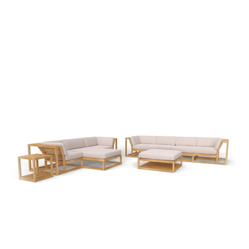 alt="70233 Maya 7 pc Sectional Furniture Set of 2 Maya Corner Sectionals and Left and Right Side Sectionals and Day Bed Sectional  and Ottoman Coffee and Side Tables on white background"
