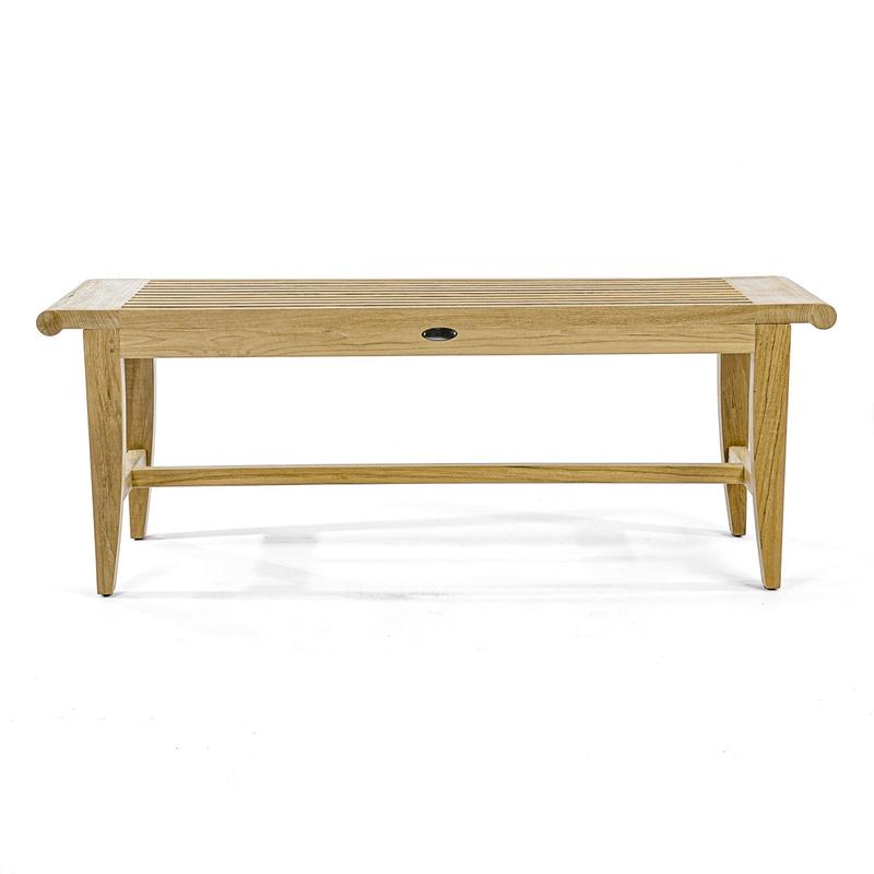 alt="thumbnail image of 13915 Laguna 4 foot long teak Backless Bench side view on white background"