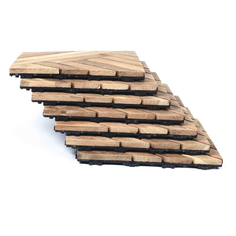 alt="18046 Teak Diamond H Type Floor Tiles showing 7 tiles stacked onto each other on white background "