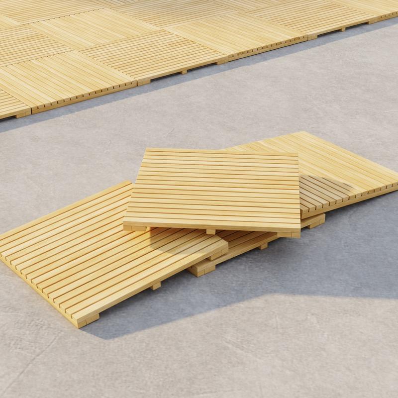 alt="18403 Callebotise Floor Tiles in angled view showing closeup of 1 case of 4 tiles on concrete patio "