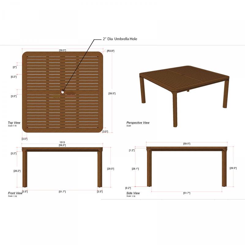alt="Veranda 5 Foot Square Teak Outdoor Dining Table - Picture F"