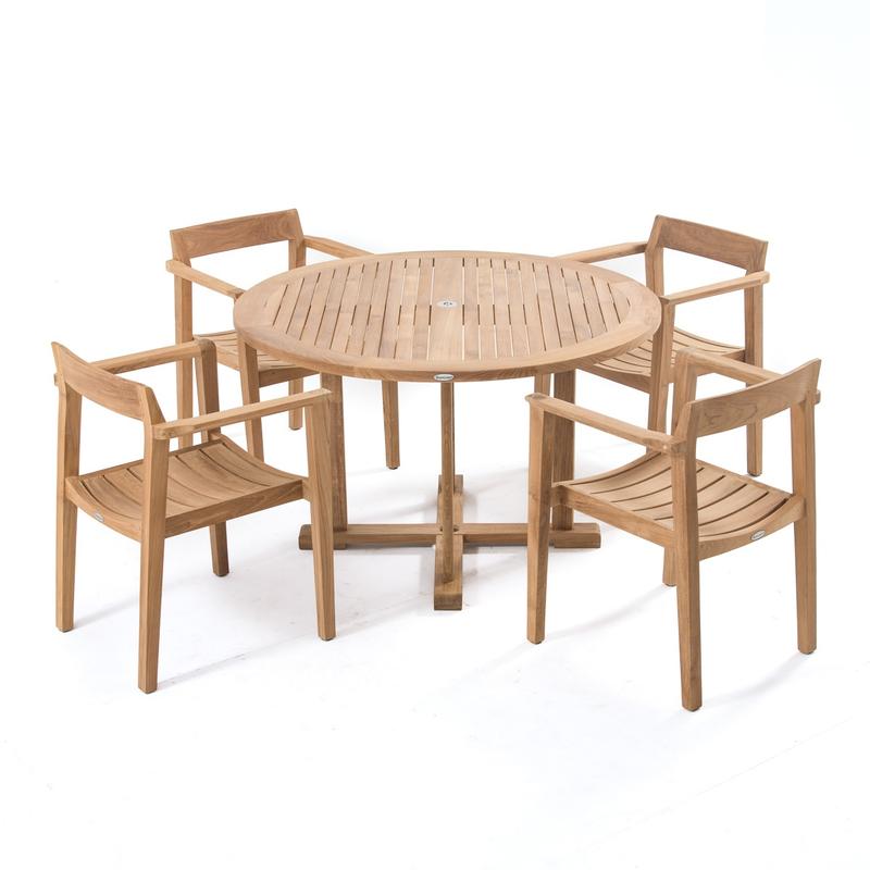 alt="70880 Round Horizon Teak Dining Set on white background"