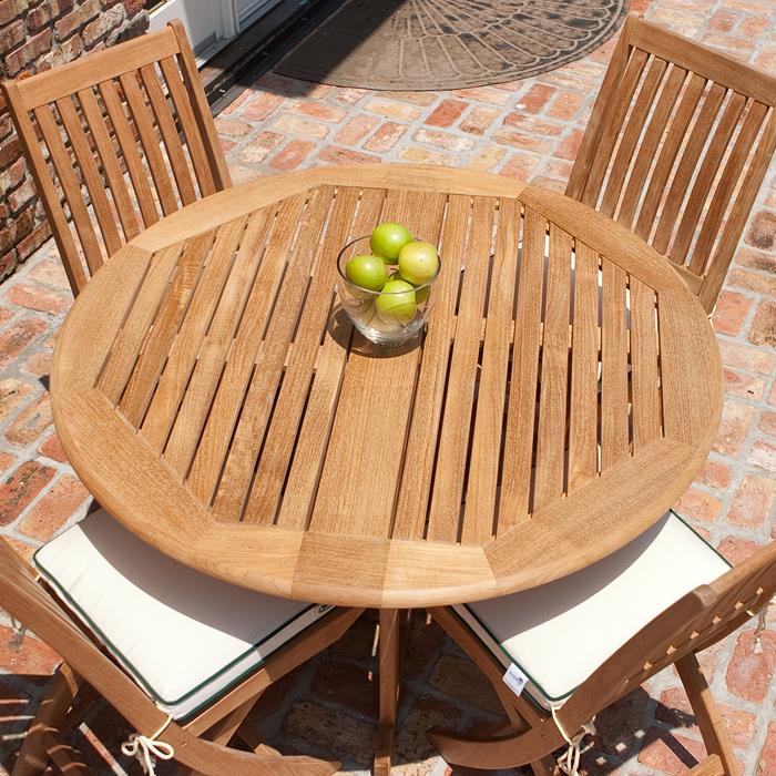alt="round teak folding tables"