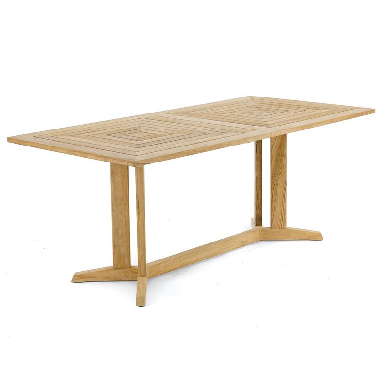 alt="70434 Pyramid teak Rectangular Table side angled on white background"