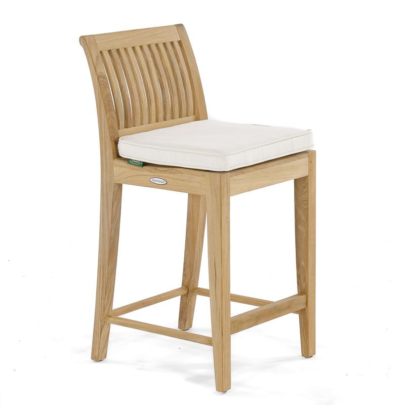 alt="11915 Laguna Teak Counter Stool in side angled view with optional canvas seat cushion on white background"