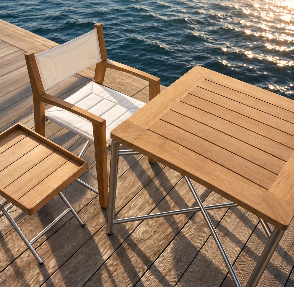 3 pc Odyssey Teak & Stainless Steel Set — picture A