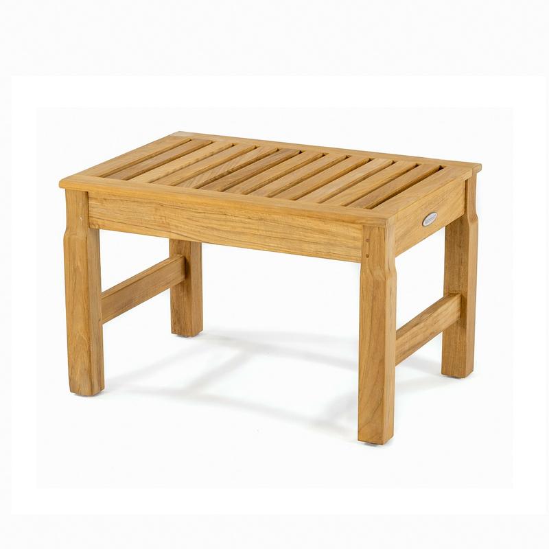 alt="18603 Teak Shower Bench Seat 24 inches long angled on white background"