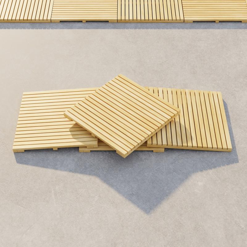 alt="18403 Callebotise Floor Tiles in angled aerial view showing closeup of 1 case of 4 tiles on concrete patio "