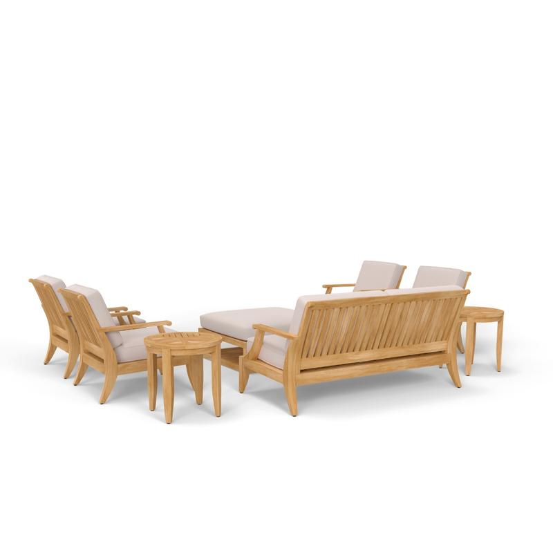 alt="70905 Laguna Maya 8 pc Sofa Set of Laguna Sofa and 4 Lounge Chairs and 2 Side Tables and Maya Coffee Ottoman Table showing back view on white background"