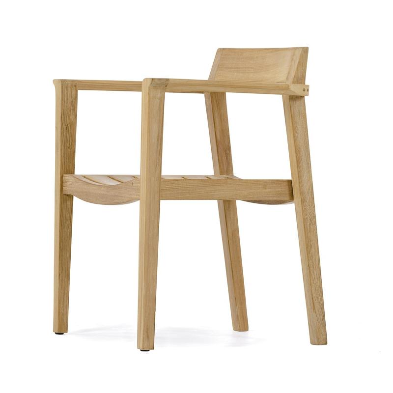 alt="12901 Horizon Teak Dining Armchair angled right side view on white background"