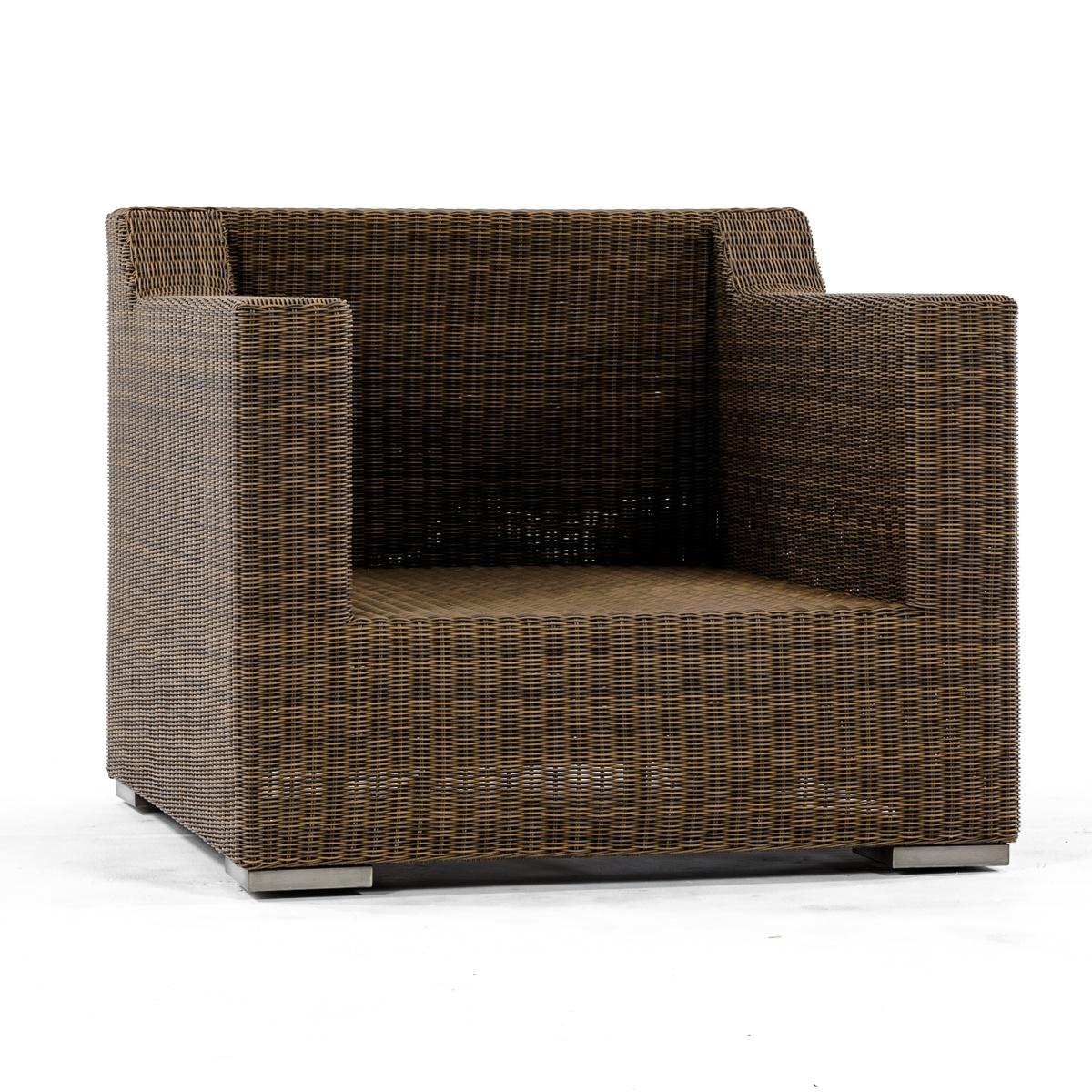 31001dp Malaga deep seat synthetic wicker armchair with canvas colored cushions front angle view on white background