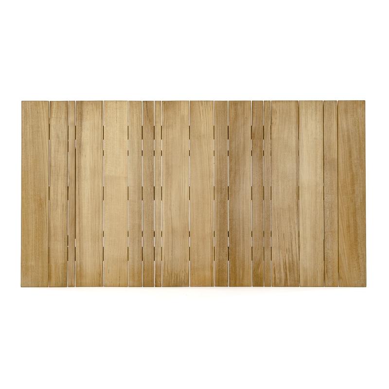 alt="70528 Surf teak 60 inch rectangular dining table aerial view of table top on white background"