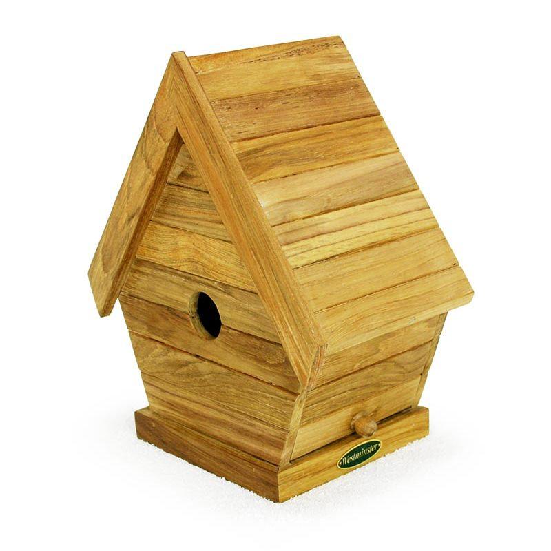 alt="19003 teak bird house left angled on white background"