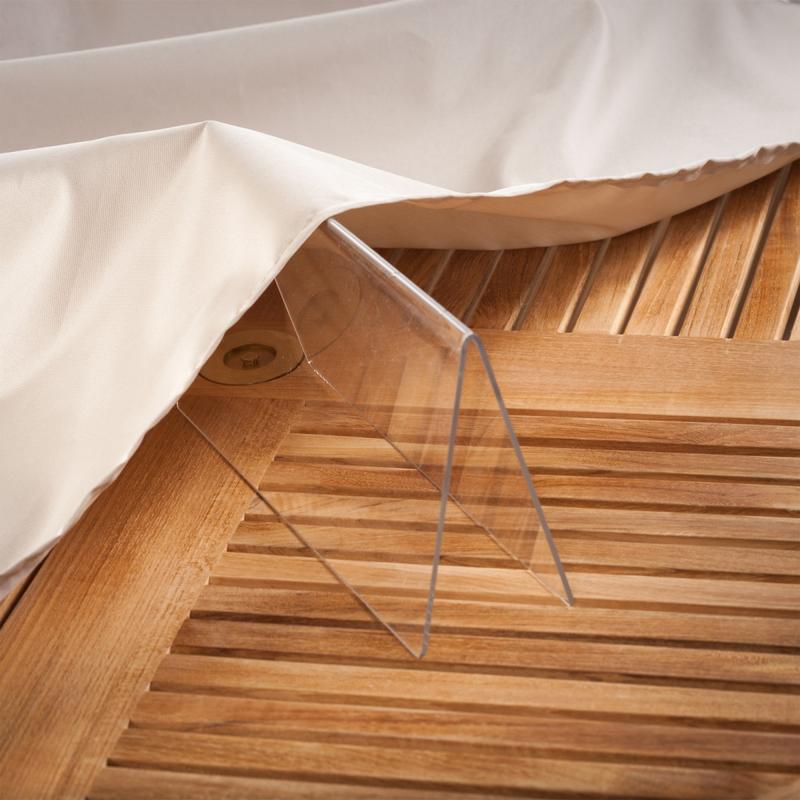 alt="64100  Agora Fire Table Cover showing closeup partial view of cover on a table"