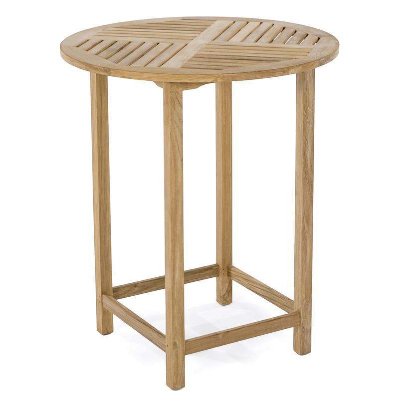 alt="15334 Somerset Teak Round 36 inch diameter Bar Table angled view on white background"