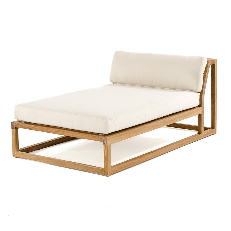 alt="16800 Maya Chaise Teak Frame with cushions in front angle view on white background"