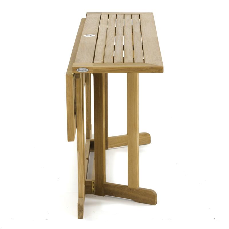 alt="70605 Vogue Nevis 60 inch rectangular folding table end view showing one side folded down on white background"