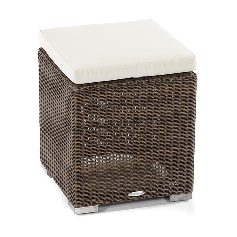 alt="31007SG Malaga Side Table- Stool in Summer Grass with cushion on angled side view on white background"
