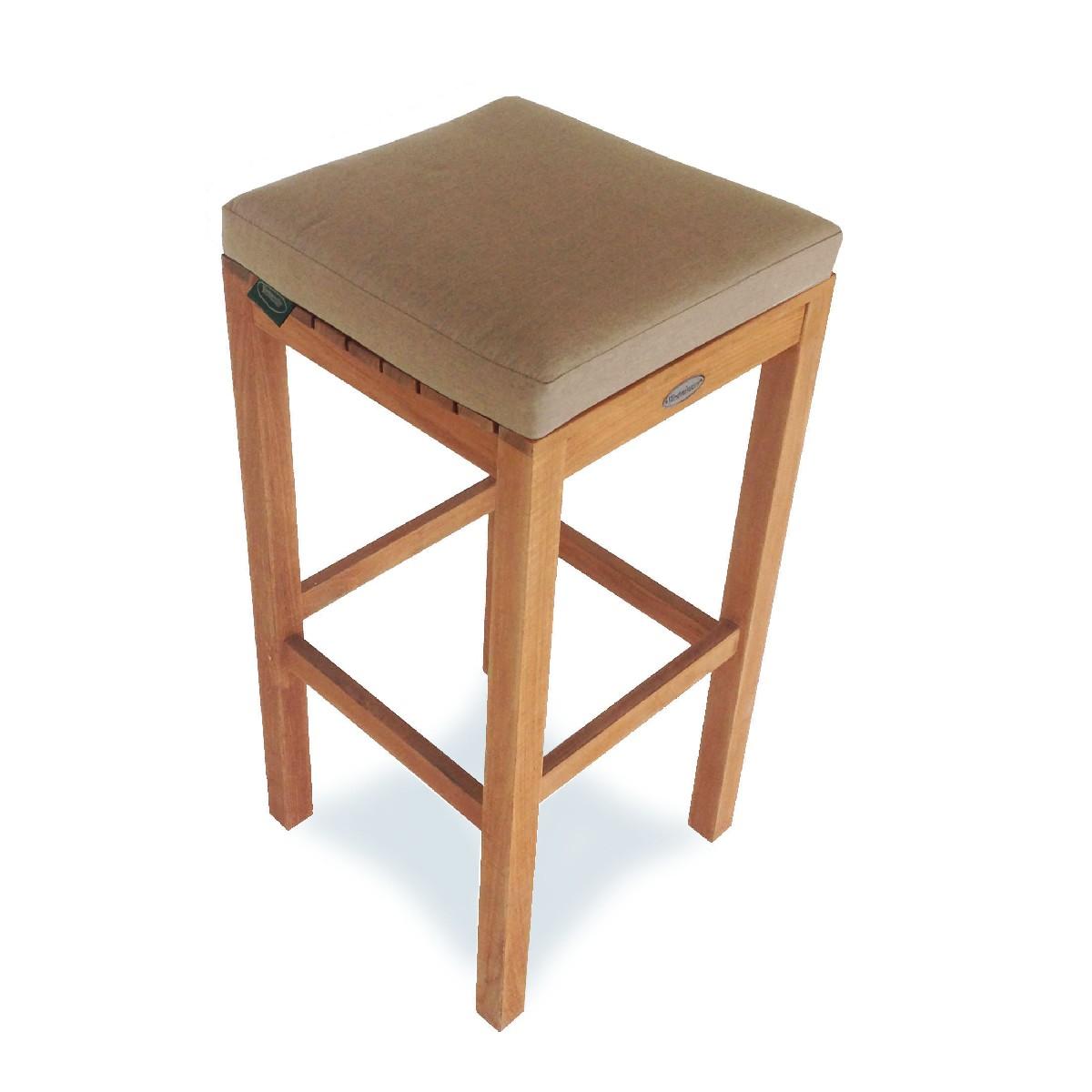 72110MTO Somerset Backless Barstool Cushion on Somerset teak backless barstool aerial angled view on white background