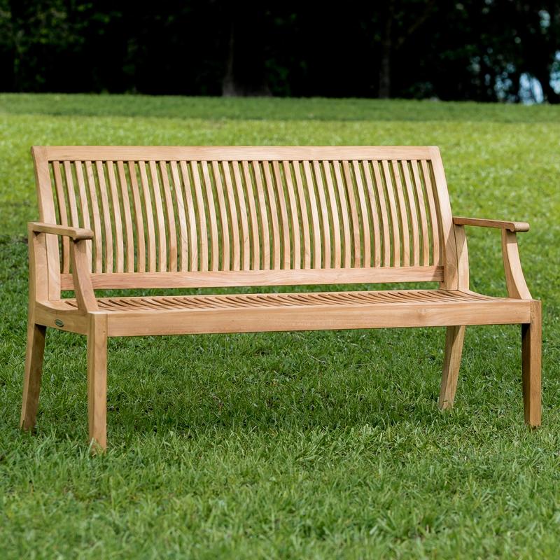 alt="13811 Laguna 5 foot Teak Bench front angled view on grass in field"
