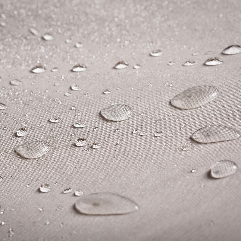 alt="68603 Teak 24 inch Shower Stool Cover showing closeup of water droplets on the repellant material of cover "