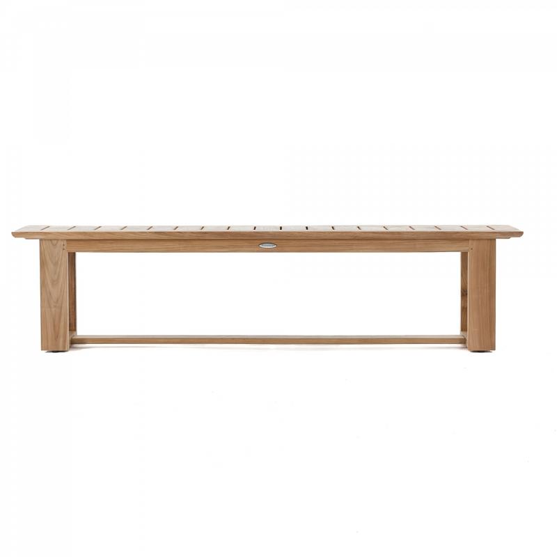 alt="13909 Horizon teak 6 foot long Backless Bench side view on white background"