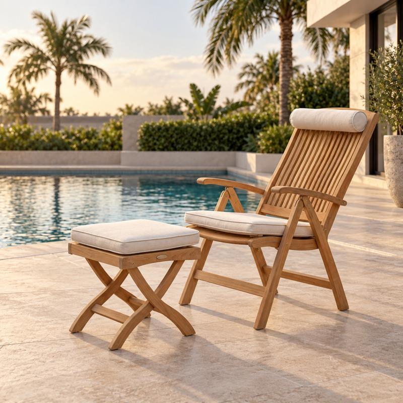 alt="Barbuda Teak Recliner Chair & Ottoman Set - Picture A"