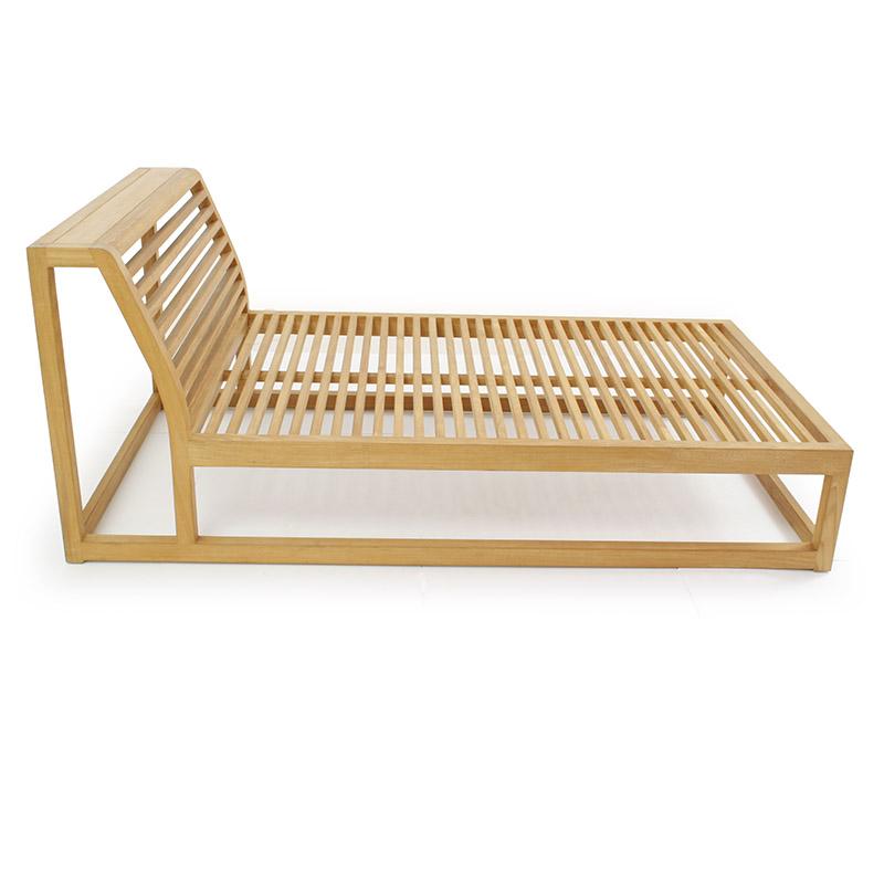 alt="16800DP Maya Chaise Sectional teak frame in side view on white background"