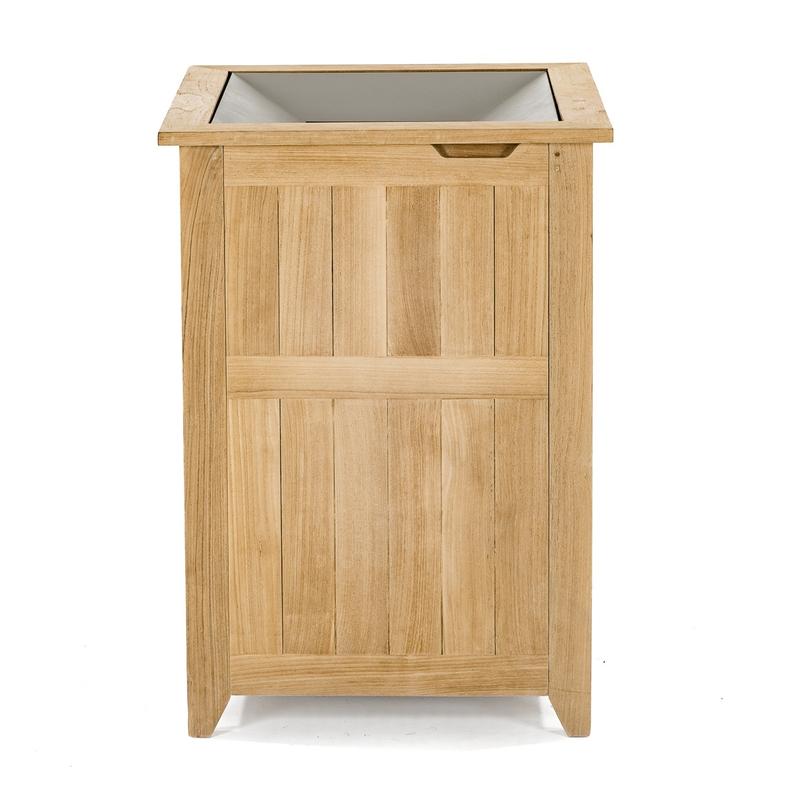 alt="18165hm Palazzo Roman Numeral One teak Hamper on white background"