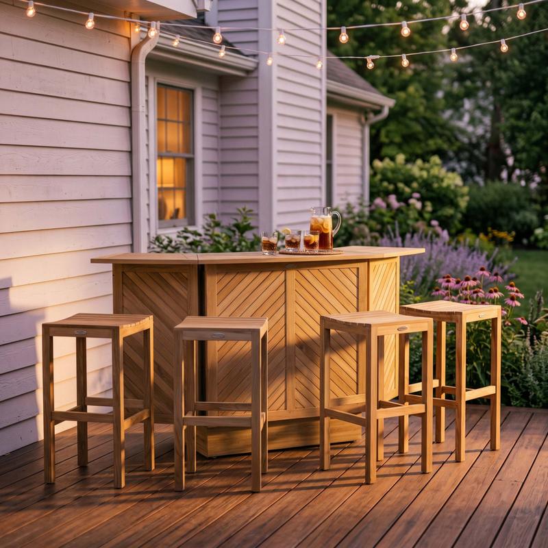 alt="5 pc Somerset Teak Bar & Stool Set - Picture A"
