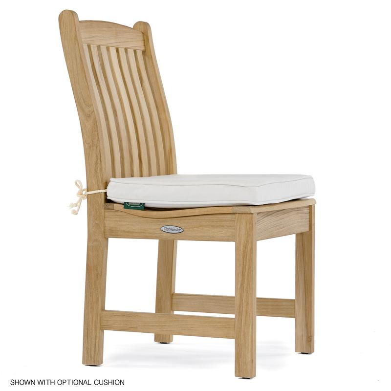 alt="11315 Veranda Teak Side Chair facing right with optional canvas color cushion on white background"